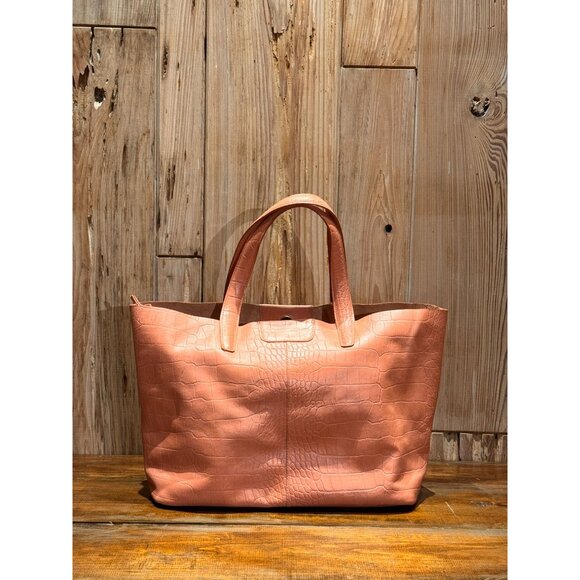 FAUX CROC SKIN TOTE BAG TATIANA LUNA PEACH/PINK INTERIOR SINCH POCKET MAGNETIC C - Picture 2 of 5